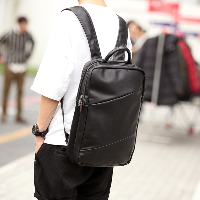 簡約時尚雙肩包男韓版皮質商務潮流時尚背包書包男士電腦包潮包